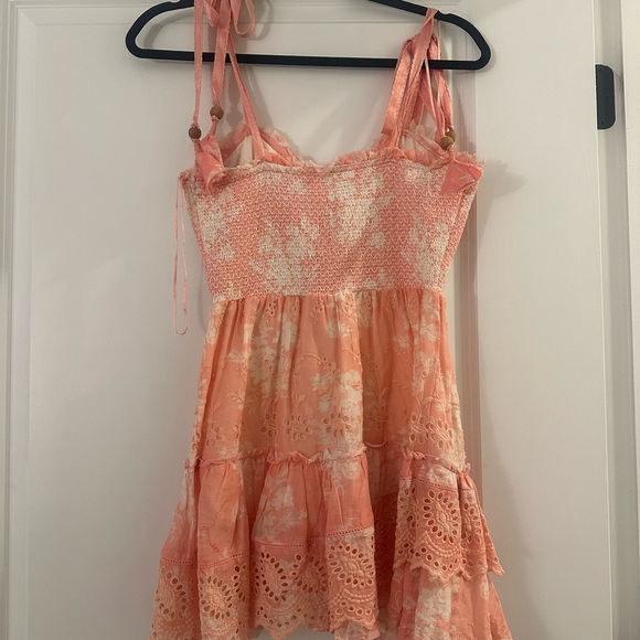 LoveShackFancy Olani Smocked Ruffles Eyelets Cute Tie Shoulder Mini Dress - Picture 3 of 3